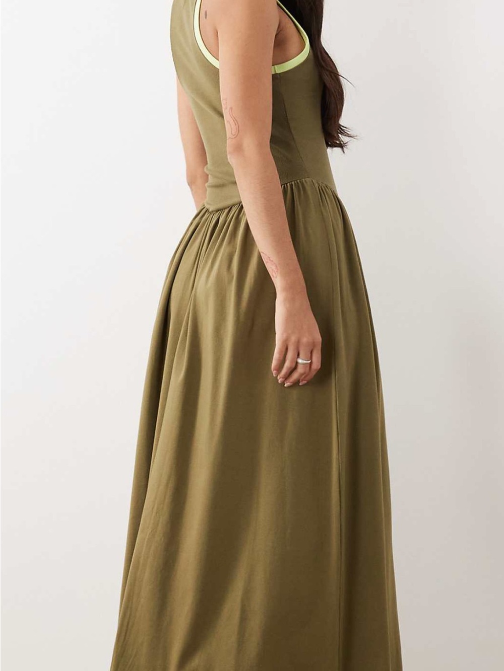 ASOS Olive Green Tank Midi Dress with Light Lime Trim